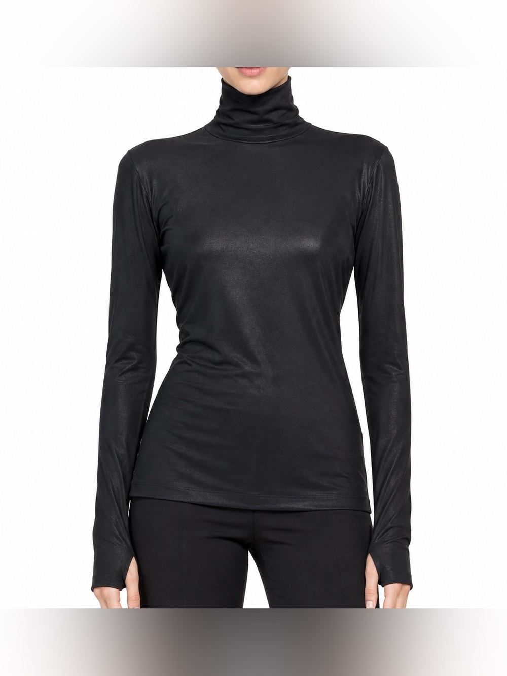 Norma Kamali Black Metallic Slim Fit Turtleneck Top Small